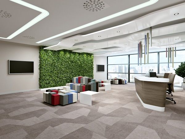 办公室仿真植物墙装饰,上海办公室设计装修公司,办公室前台仿真植物墙装饰